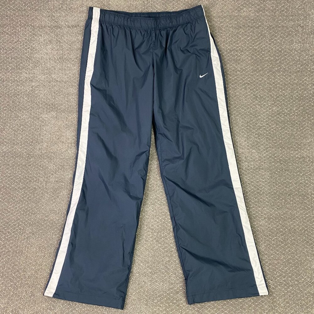 Y2K Nike Windbreaker Track Pants Women's XL Blue Woven Cinch Ankles 446212 473